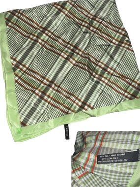 Vintage Rare Twinhill Silk Scarf Green Plaid 26”x26”